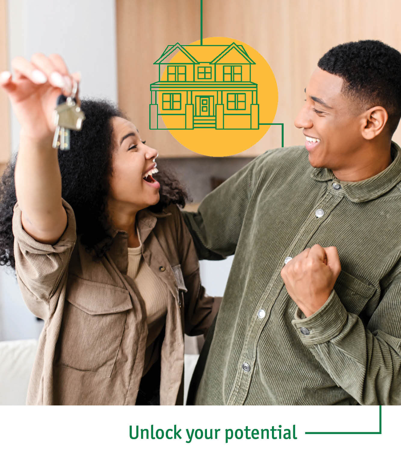 A couple holding keys for their home they purchased with grant assistance programs.